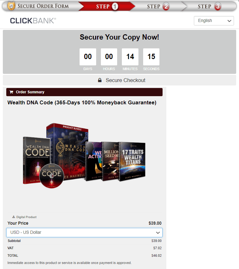 Wealth DNA Code Checkout Page
